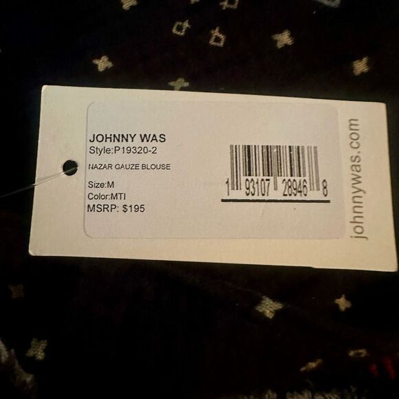 Johnny Was Nazareth Black Gauze Tunic Top with Colorful Accents. - Picture 7 of 9